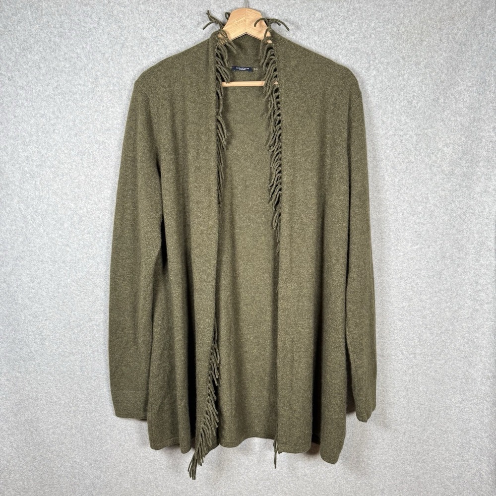 Magaschoni Cashmere Cardigan Womens Large Green Fringe Open Front